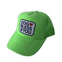 Neon Green Dog Bless You Trucker Hat