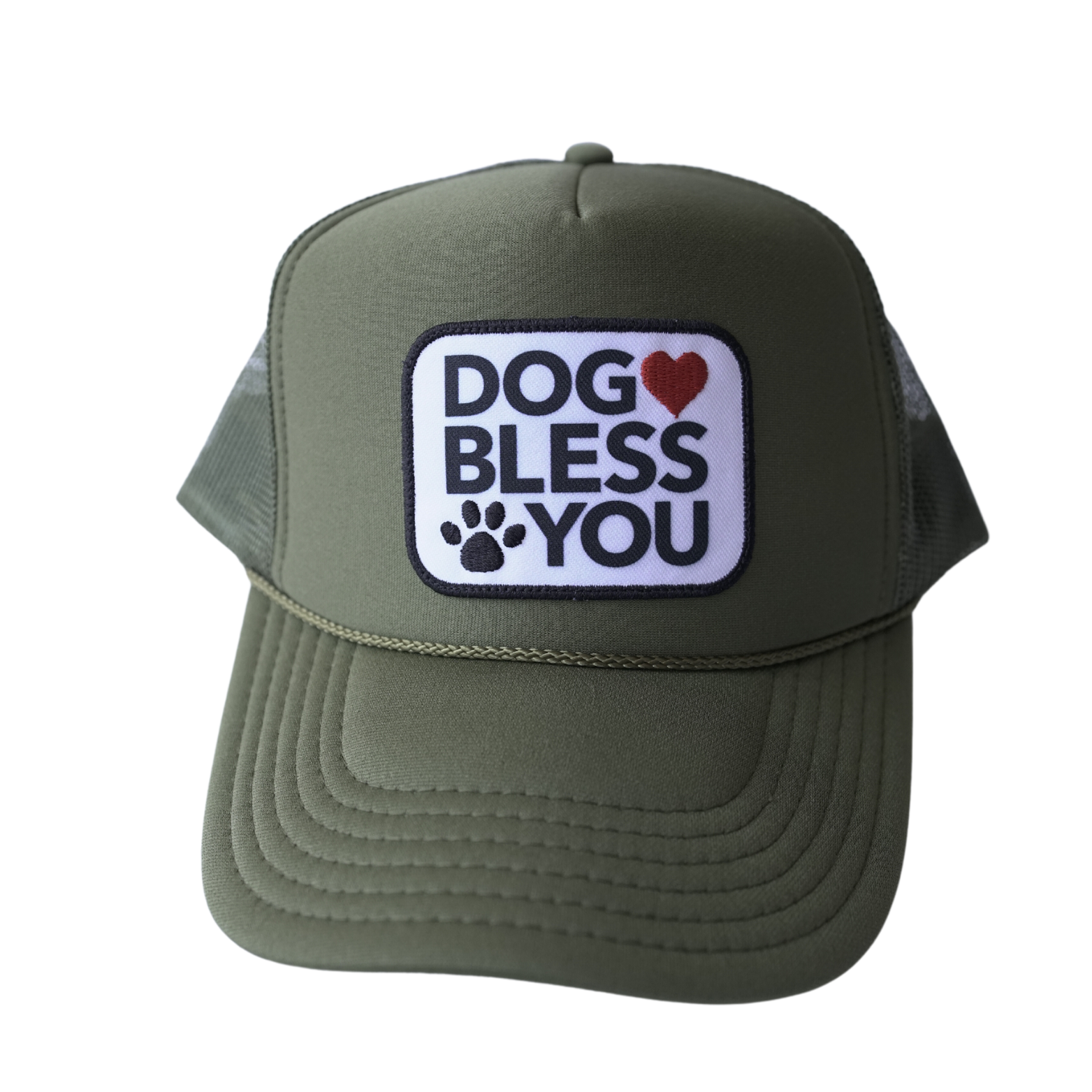 Olive Green Dog Bless You Trucker Hat