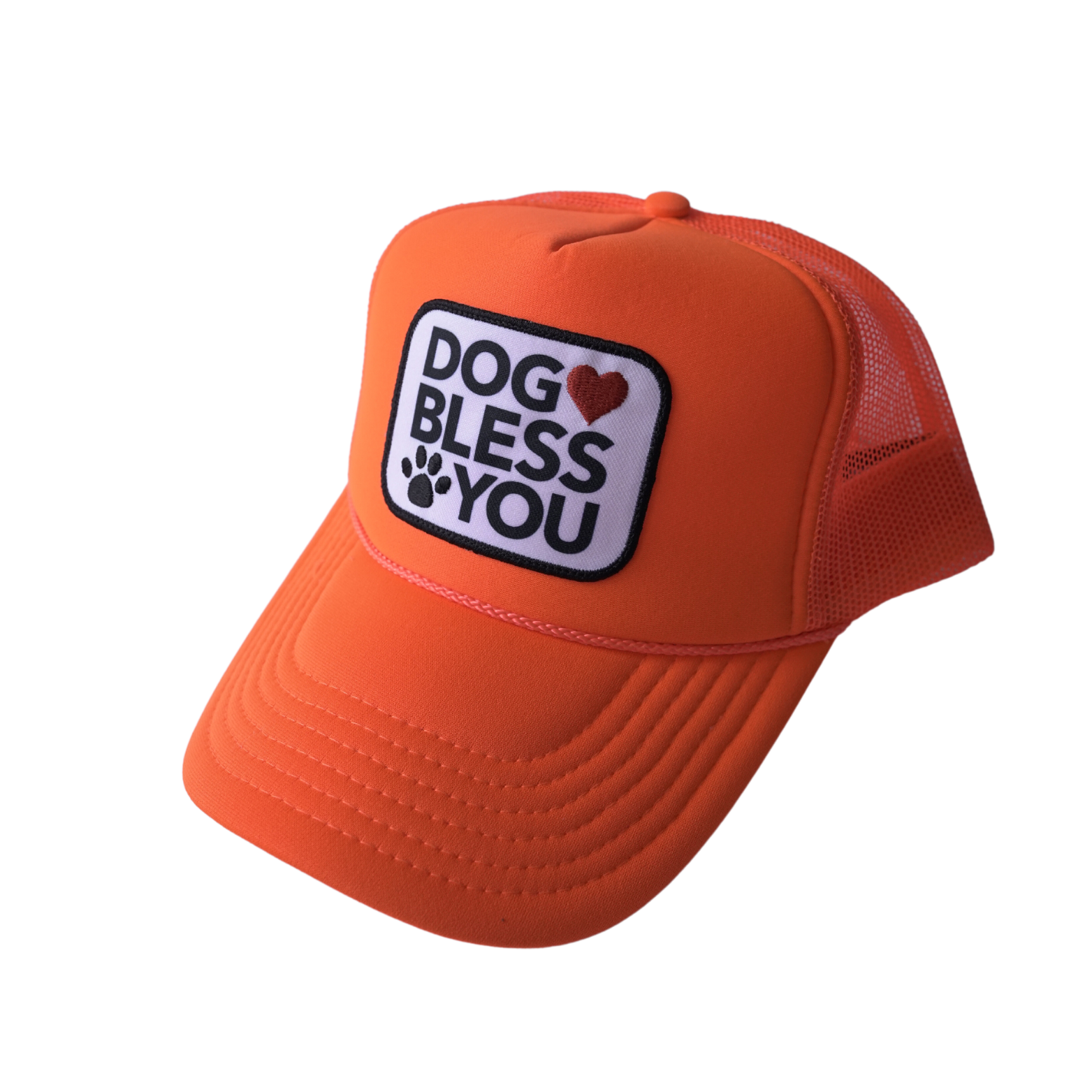 Neon Orange Dog Bless You Trucker Hat